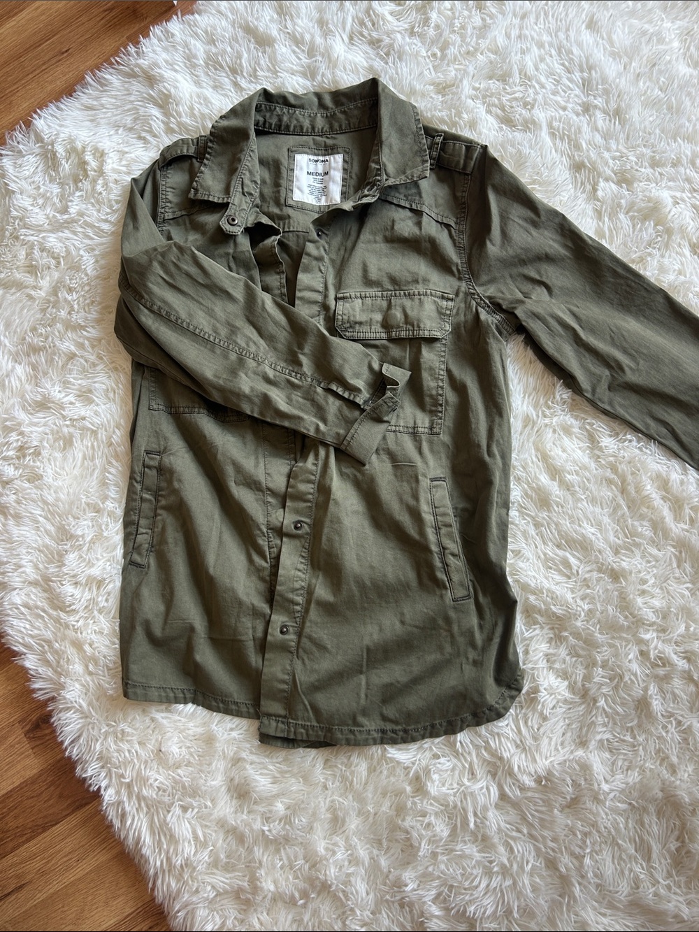Sonoma Men's Olive Utility Button-Down Shirt